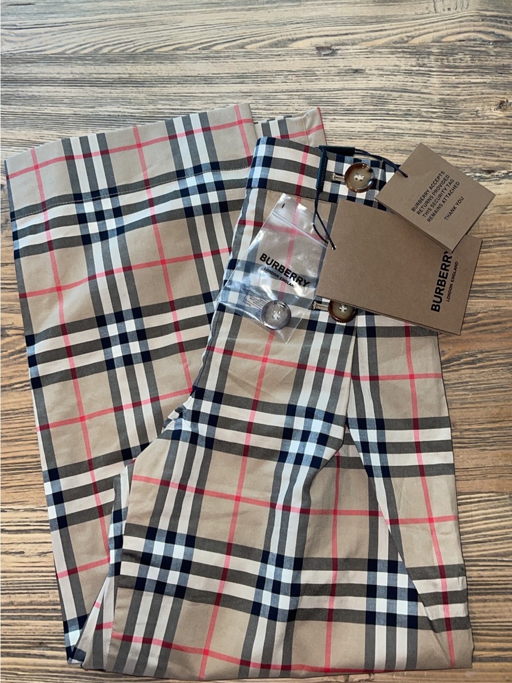 Burberry Kids Classic Checked Skirt in Beige and Black with Red Accents- 10years